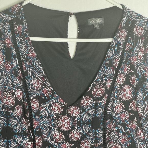 Lily Rose XL Dress Black Floral Print V-Neck Keyhole Back Metallic Accent Boho - Picture 4 of 9